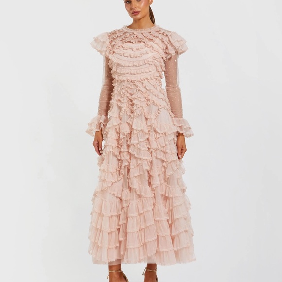 Mac Duggal Dresses & Skirts - ✔️62B BNWT MAC DUGGAL Pink Tiered Ruffle Trim Long Sleeve Midi Dress